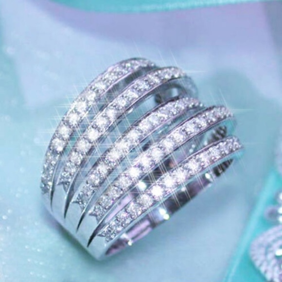 NEW 925 Silver White Sapphire Multilayer Bands Ring, CUTE RING, SHINY RING. - Picture 2 of 5